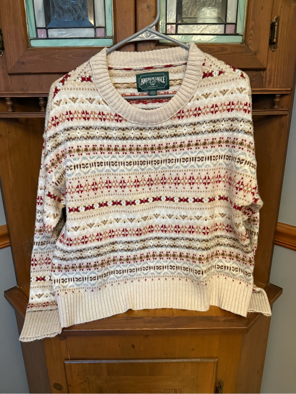 American Eagle Outfitters Cream Fair Isle Crewneck Sweater